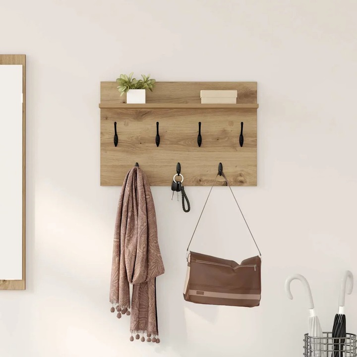 Cuiere VidaXL, montat pe perete, cu raft, lemn ingineresc, design modern, 80x30cm