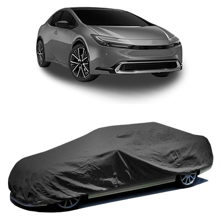 Husa tip prelata auto pentru TOYOTA PRIUS (_W6_) 2023, culoare negru, material textil impermeabil, rezistanta la intemperii praf UV, CARPASSION Husa Protectie