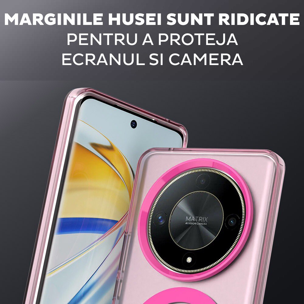Husa pentru Honor Magic 6 Lite DaDen® CandyCase MagSafe, Antisoc, Incarcare wireless, Butoane protejate, Roz