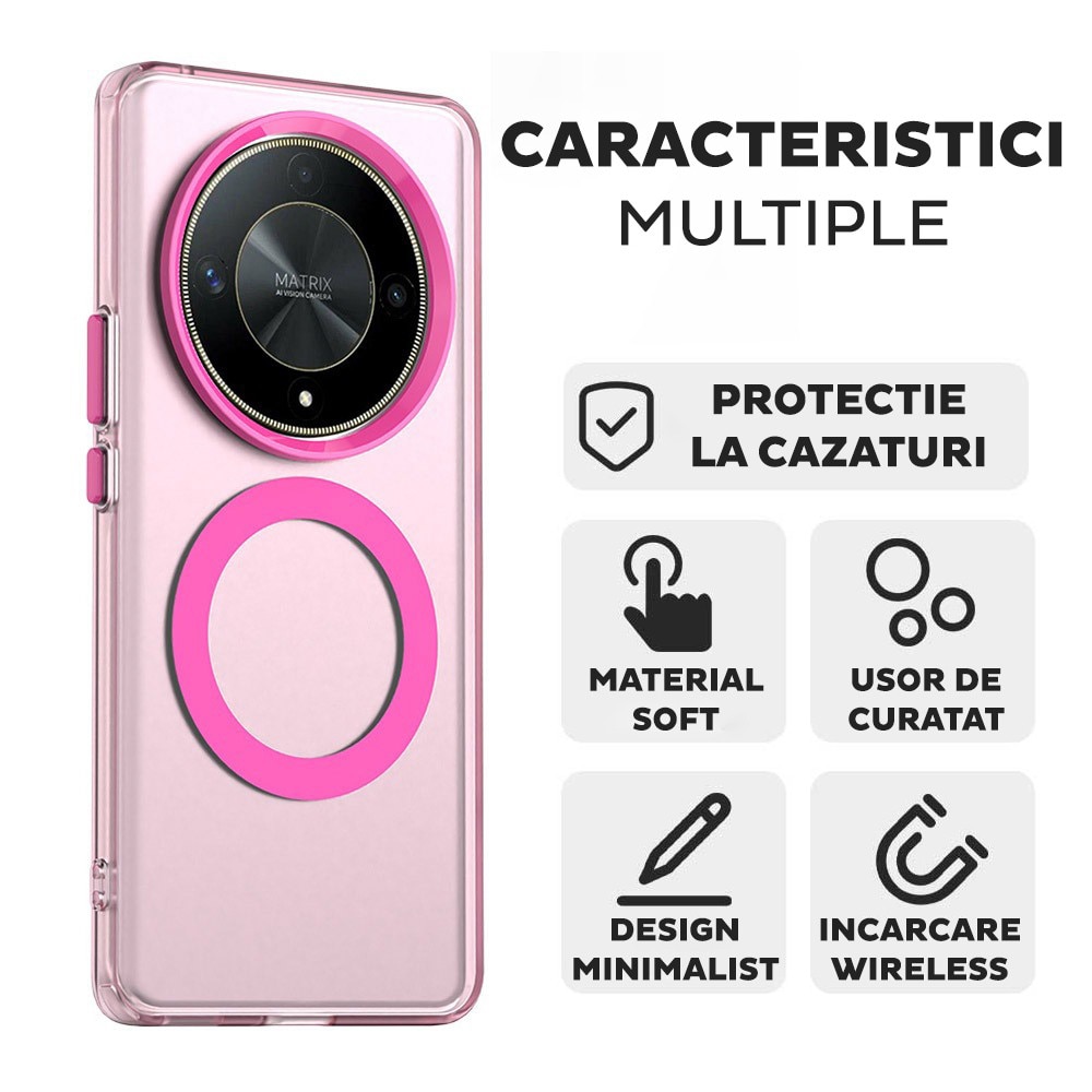Husa pentru Honor Magic 6 Lite DaDen® CandyCase MagSafe, Antisoc, Incarcare wireless, Butoane protejate, Roz
