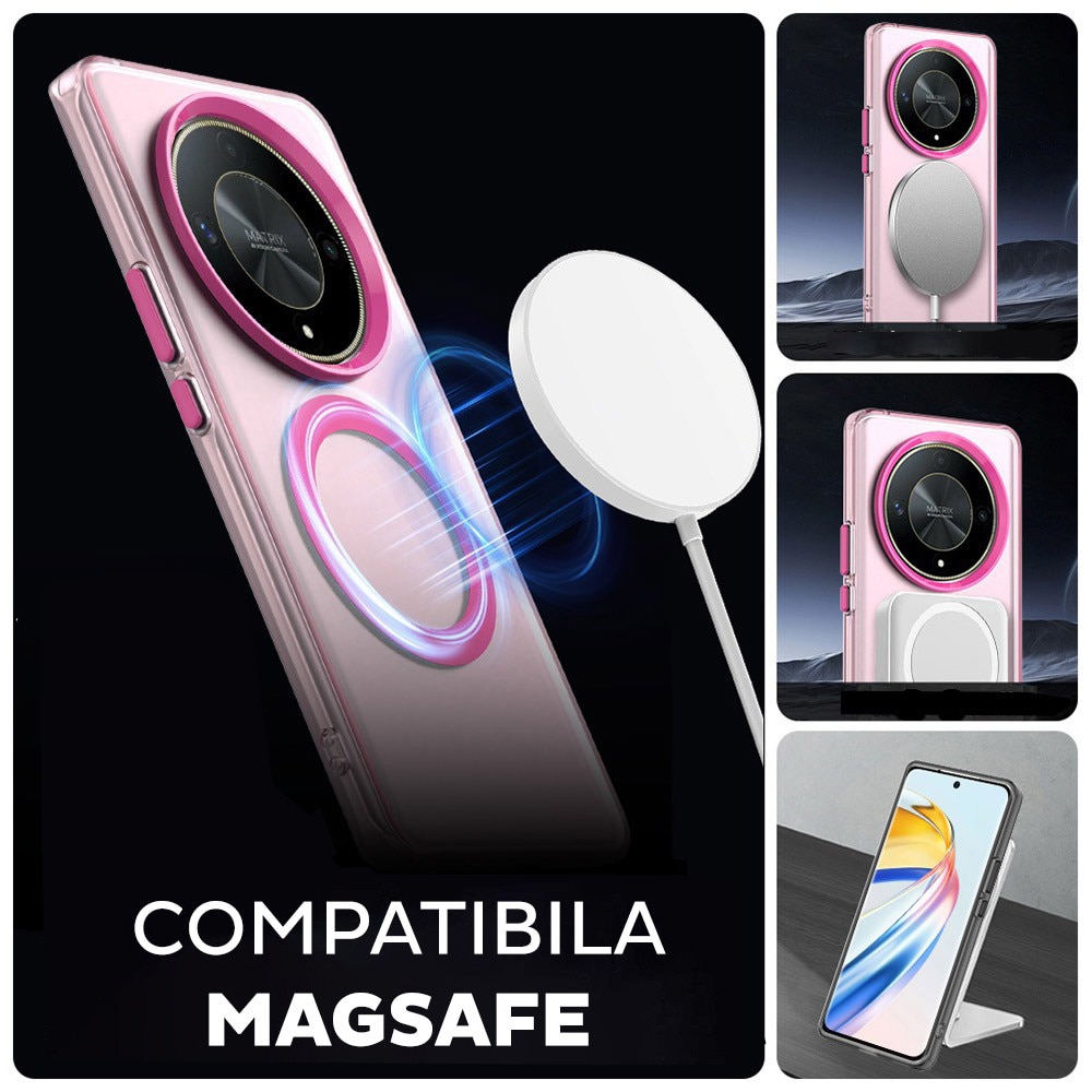 Husa pentru Honor Magic 6 Lite DaDen® CandyCase MagSafe, Antisoc, Incarcare wireless, Butoane protejate, Roz