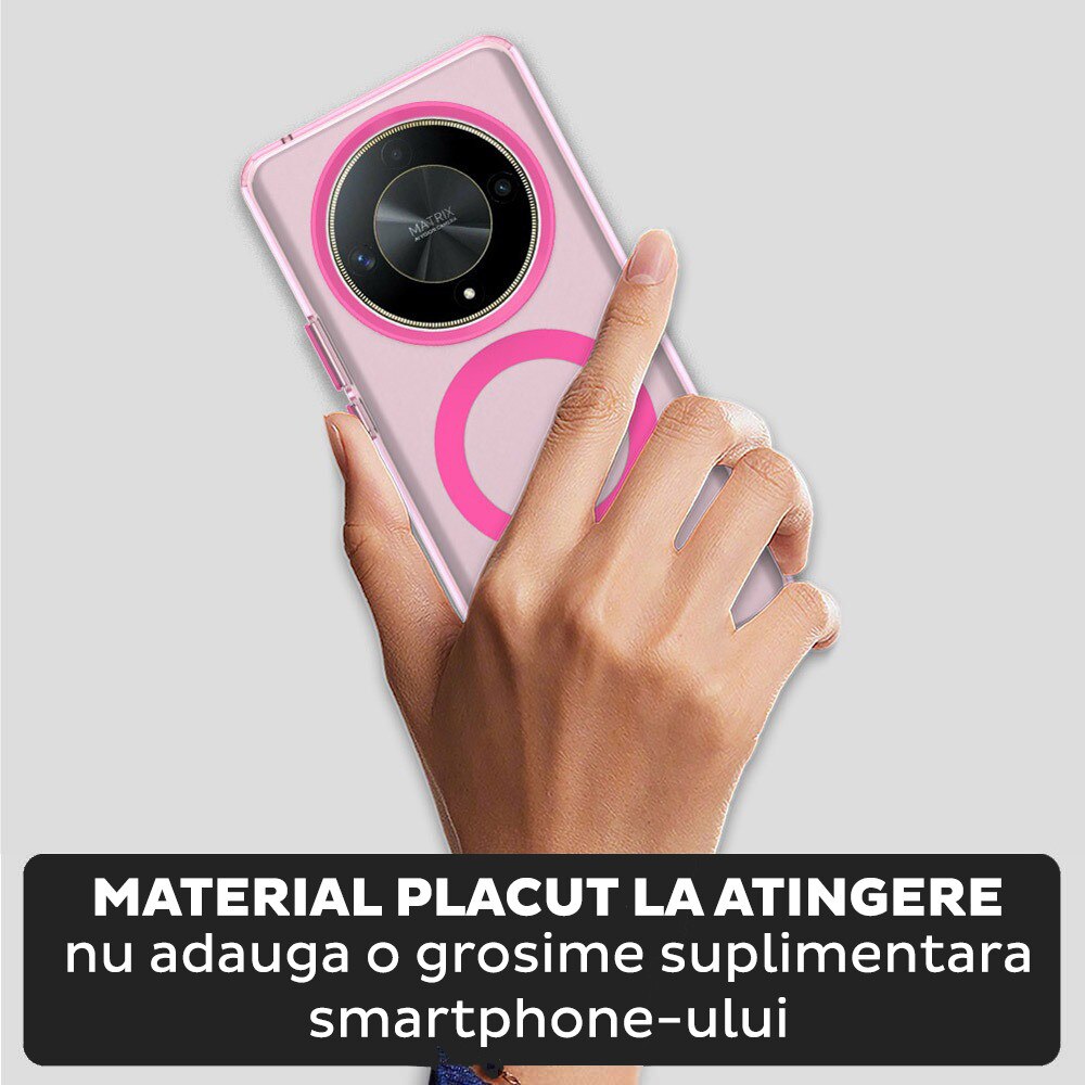 Husa pentru Honor Magic 6 Lite DaDen® CandyCase MagSafe, Antisoc, Incarcare wireless, Butoane protejate, Roz