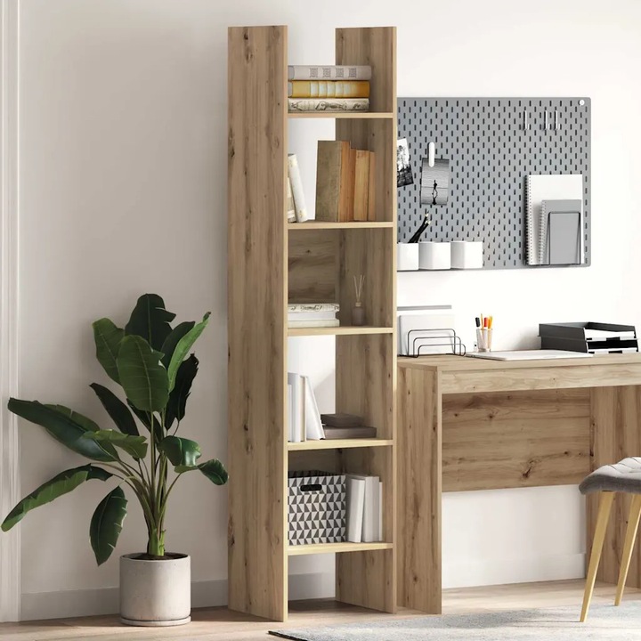 Raft rustic pentru carti, VidaXL, 40x35x180cm, culoare stejar artisan