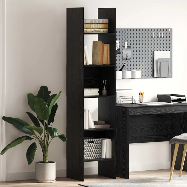 Raft de carti VidaXL, negru, 40x35x180cm, design rustic, spatiu generos de depozitare