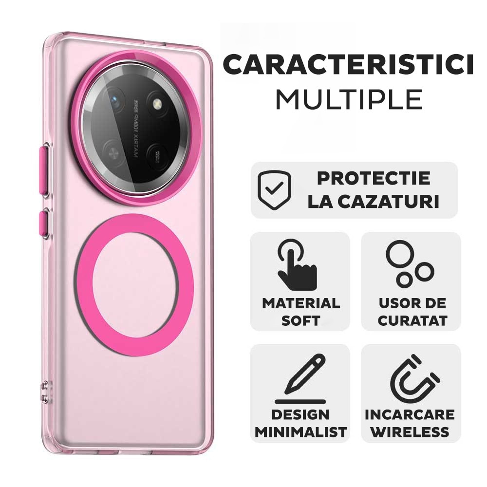 Husa pentru Honor Magic 7 Lite / X9c DaDen® CandyCase MagSafe, Antisoc, Incarcare wireless, Butoane protejate, Roz