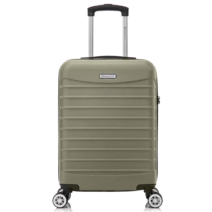 Куфар за ръчен багаж Quasar & Co., модел LINE, 55x36x20 см, Пътнически куфар за самолет, ABS 2.8 мм, Защитен цип, Кодово заключване, Телескопична дръжка, 4 двойни безшумни колела 360°, до 10 кг, Шампанско