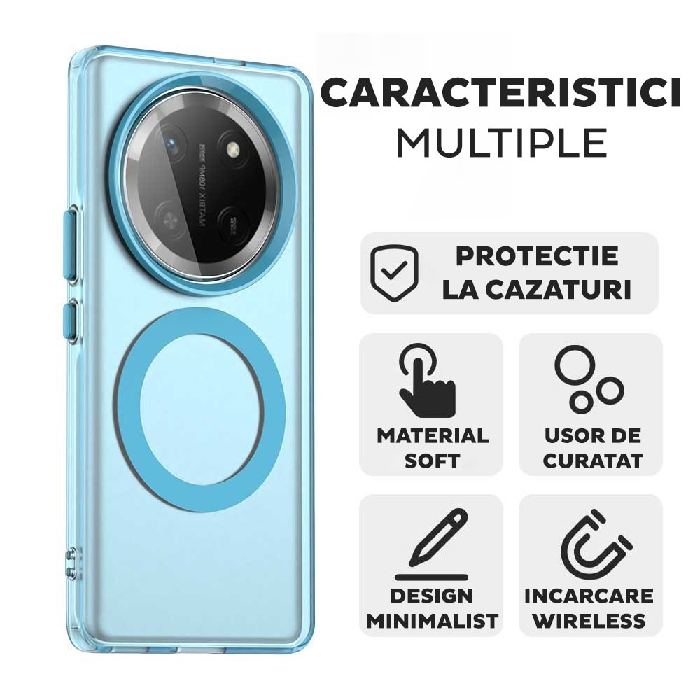 Husa pentru Honor Magic 7 Lite / X9c DaDen® CandyCase MagSafe, Antisoc, Incarcare wireless, Butoane protejate, Albastru