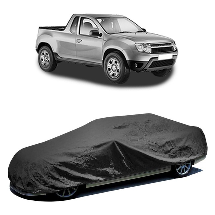 Husa tip prelata auto pentru Dacia Logan Pickup 2008, culoare negru, material textil impermeabil, rezistenta la intemperii, praf si UV, CarPassion