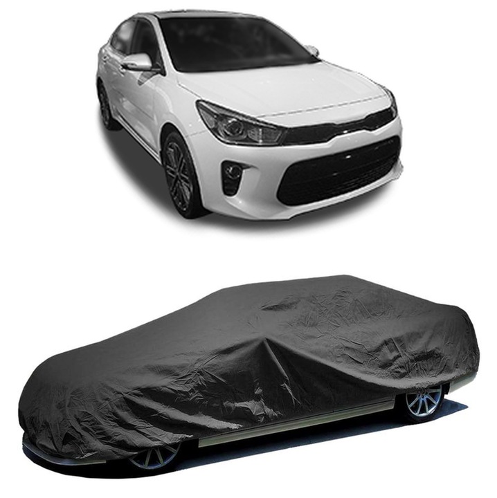 Husa tip prelata auto pentru KIA RIO IV Hatchback Van (YB, SC, FB) 2017, culoare negru, material textil impermeabil, rezistanta la intemperii praf UV, CARPASSION Husa Protectie