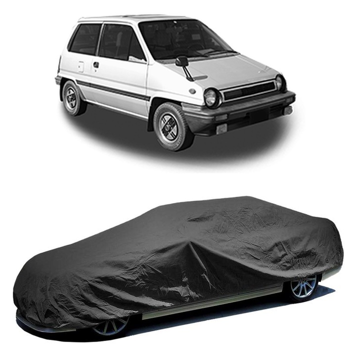 Husa tip prelata auto pentru HONDA CITY I Hatchback (AA) 1980 - 1984, culoare negru, material textil impermeabil, rezistanta la intemperii praf UV, CARPASSION Husa Protectie