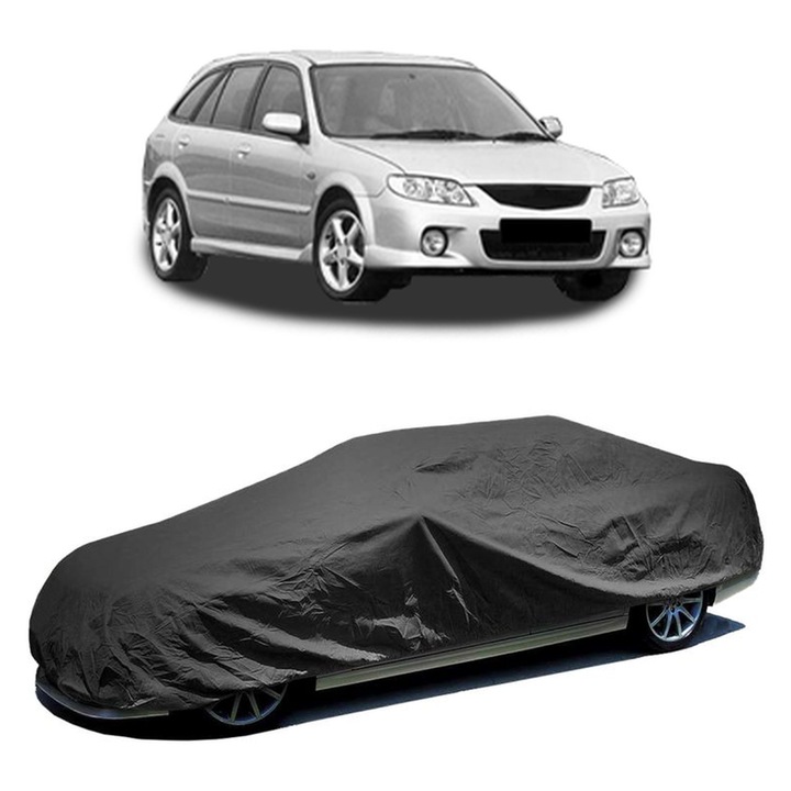 Husa tip prelata auto pentru MAZDA 323 F VI Hatchback (BJ) 1998 - 2004, culoare negru, material textil impermeabil, rezistanta la intemperii praf UV, CARPASSION Husa Protectie