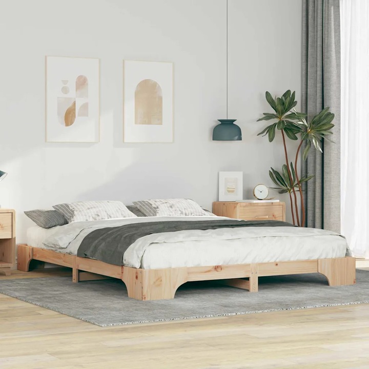 Cadru de pat cu spatiu de depozitare, VidaXL, 160x210cm, maro