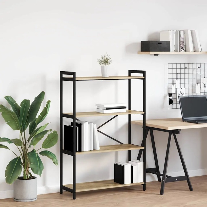 Raft de carti VidaXL, 80x30x118cm, lemn ingineresc, otel, design industrial