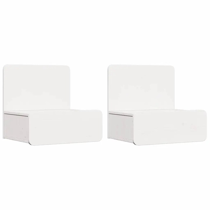 Noptiera din lemn masiv de pin, 44x32,5x40 cm, cu textura, capacitate mare de stocare, set de 2 bucati