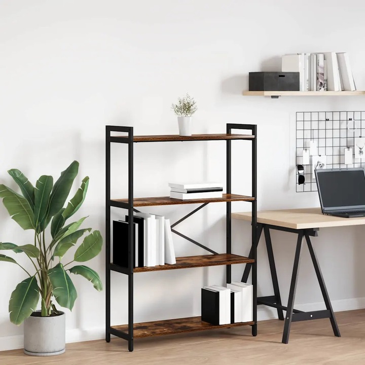 Raft de carti VidaXL, stejar afumat, 80x30x118cm, design industrial, din lemn ingineresc si otel