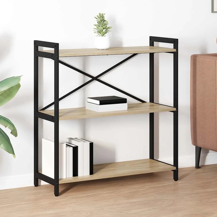 Raft pentru carti VidaXL, 80x30x83cm, lemn ingineresc, otel, design industrial