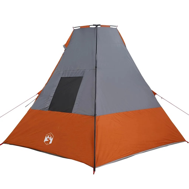 Cort camping VidaXL, gri, portocaliu, 383x338x217cm
