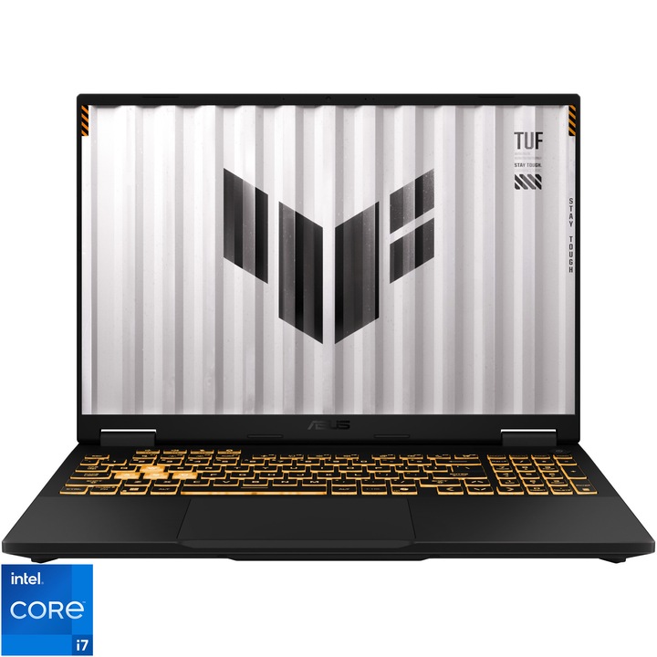 Laptop Gaming ASUS TUF F16 FX608JPR cu procesor Intel® Core™ i7 14650HX pana la 5.2GHz, 16'', Full HD+, WUXGA, 165Hz, IPS, 32GB DDR5 RAM, 1TB SSD, NVIDIA® GeForce RTX™ 5070 8GB DDR7, No OS, Jaeger Gray
