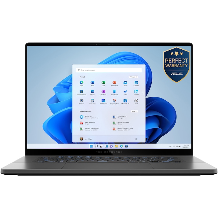 Laptop Gaming ROG Zephyrus G16 GA605KP cu procesor AMD Ryzen™ AI 7 350 pana la 5.0GHz, 16'', 2.5K, WQXGA, OLED, 240Hz, 32GB LPDDR5X RAM, 2TB SSD, NVIDIA® GeForce RTX™ 5070 8GB GDDR7, Windows 11 Pro, Eclipse Gray