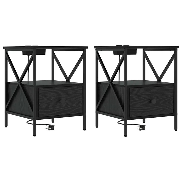 Нощен шкаф 2 pcs vidaXL, Черния дъб 41, 5 x 40, 5 x 55 см Инженерно дърво