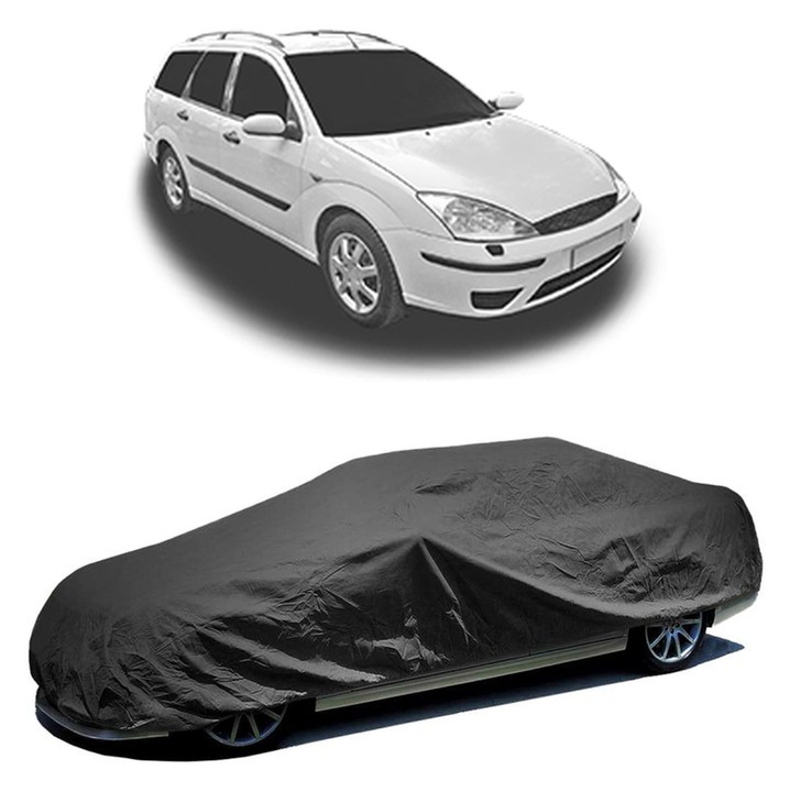Husa tip prelata auto pentru FORD FOCUS I Estate Van (DNW) 1998 - 2005, culoare negru, material textil impermeabil, rezistanta la intemperii praf UV, CARPASSION Husa Protectie