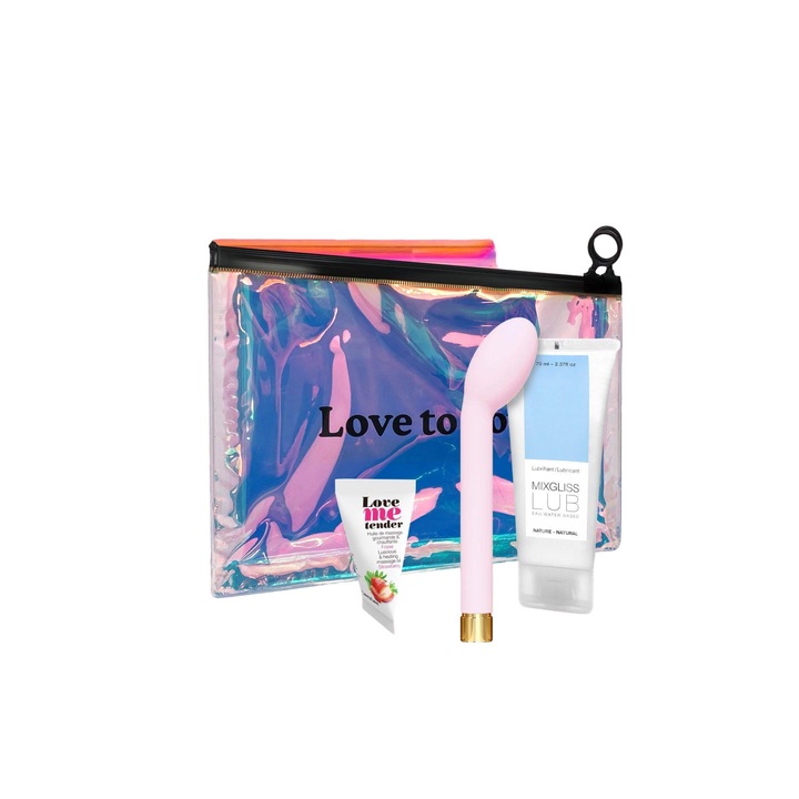 Подаръчен комплект Love to Love, вибратор за G-точка, 10 режима, бебешко розов, 14.5x3.1см