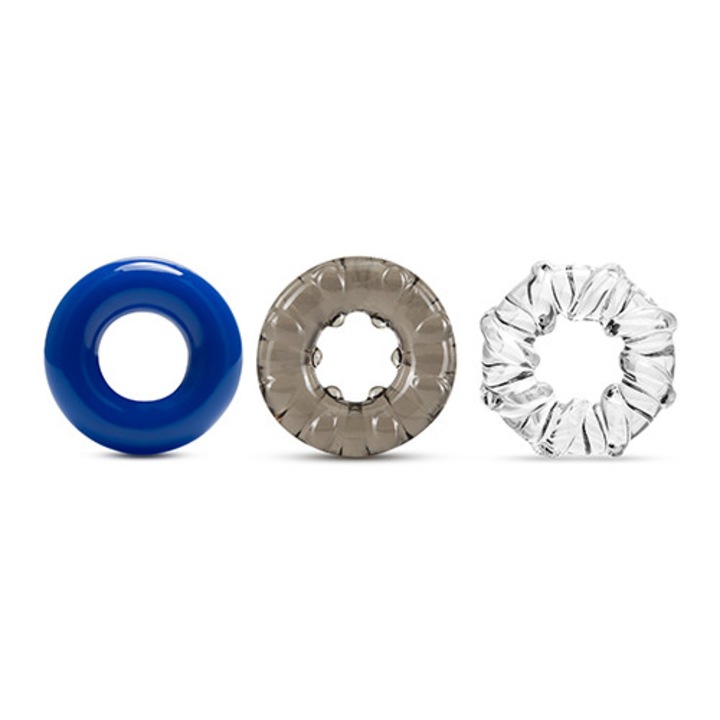 3 db-os Blush péniszgyűrű szett, 3,8x1,9x1,2 cm, különböző textúrák