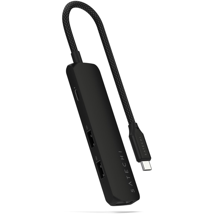 Adaptor Satechi USB-C, Multiport 4-in-1, Slim, 4K, negru