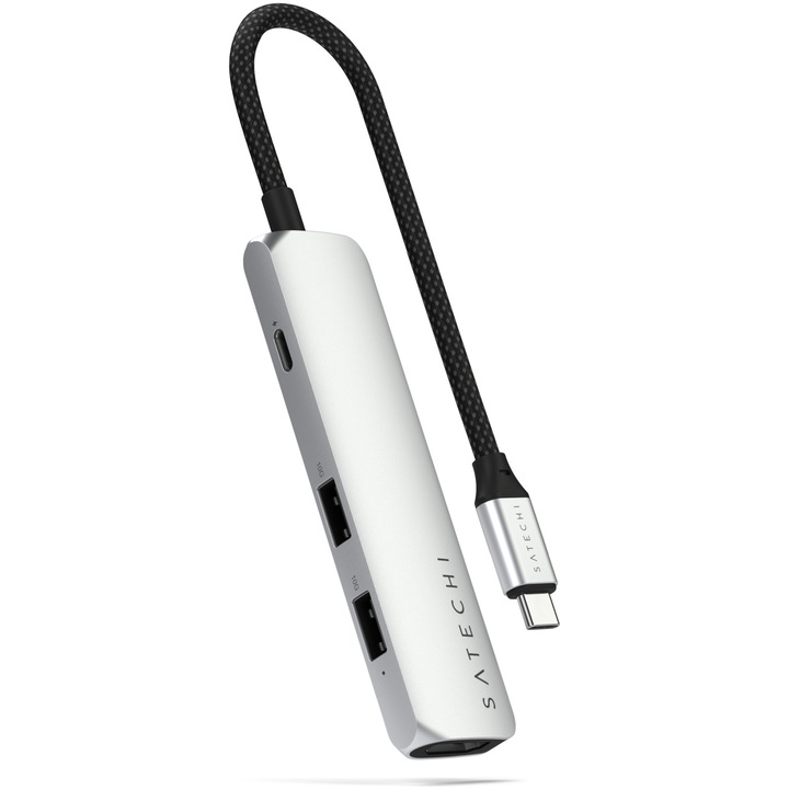 Адаптер Satechi USB-C, Многопортов 4-в-1, Slim, 4K, Сребрист