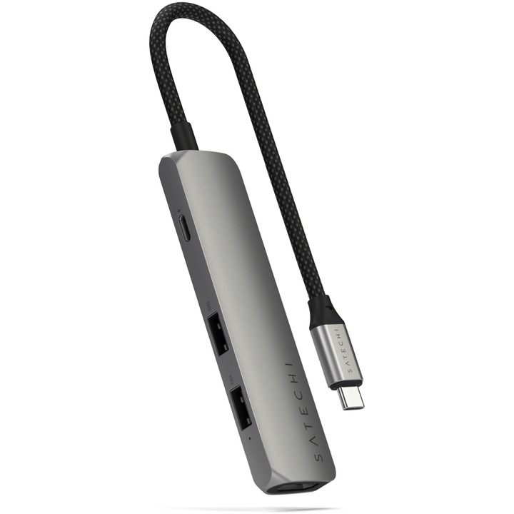 Адаптер Satechi USB-C, Многопортов 4-в-1, Slim, 4K, Space gray