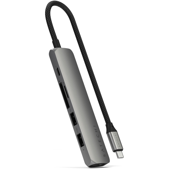 Adaptor Satechi USB-C, Multiport 6-in-1, Slim, Gri, spatial