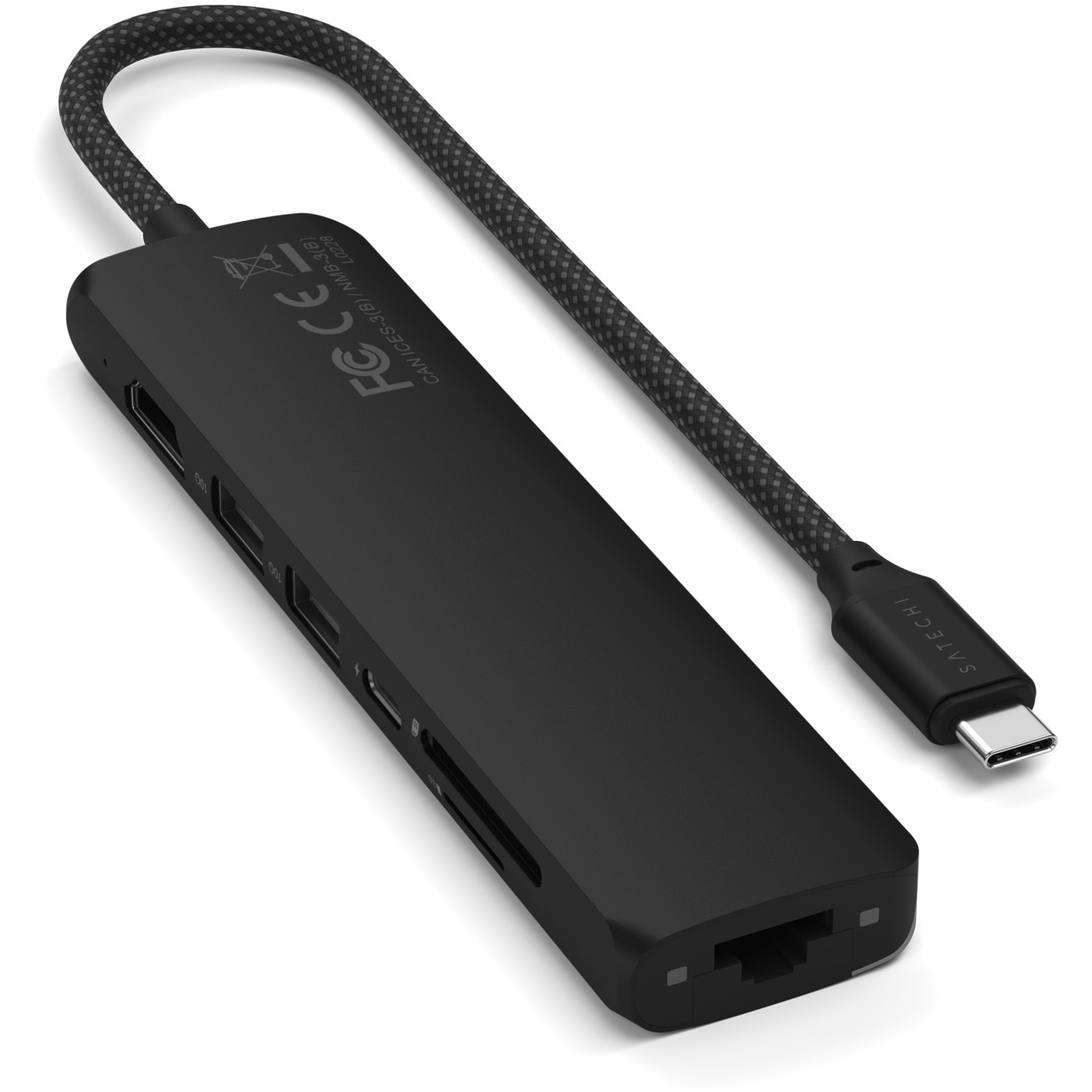 Adaptor Satechi USB-C, Multiport 7-in-1, Ethernet, Slim, negru