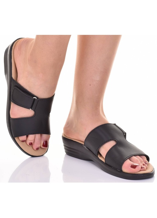 Papuci dama Martinus, platforma, talpa moale, piele ecologica, negru