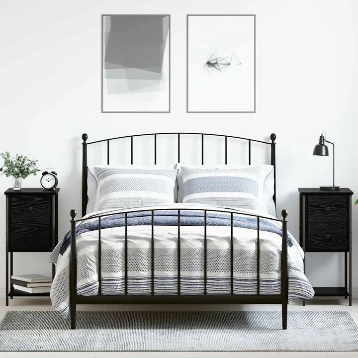 Set 2 noptiere VidaXL, negru, 32x42x70cm