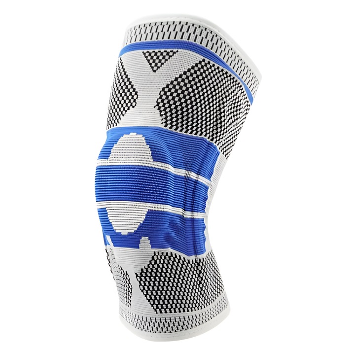 Професионална Y-образна наколенка, GermaNova™, за колене и спортни дейности, изработена от дишащ материал, с метални пружини, лесна за употреба силиконова възглавничка, сива/синя