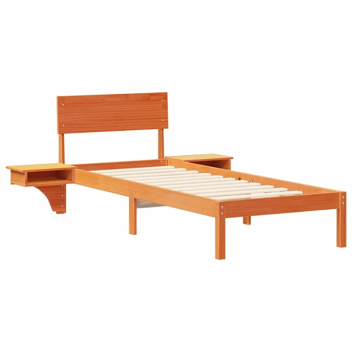 Pat cu tablie si mese laterale VidaXL, lemn de pin, design modern, 75x190cm, culoare maro woskuit