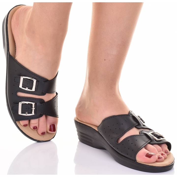 Papuci Martinus cu platforma negri, Negru, 37