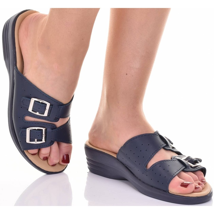 Papuci Martinus cu platforma, foarte moi, albastru , piele ecologica, 38 EU