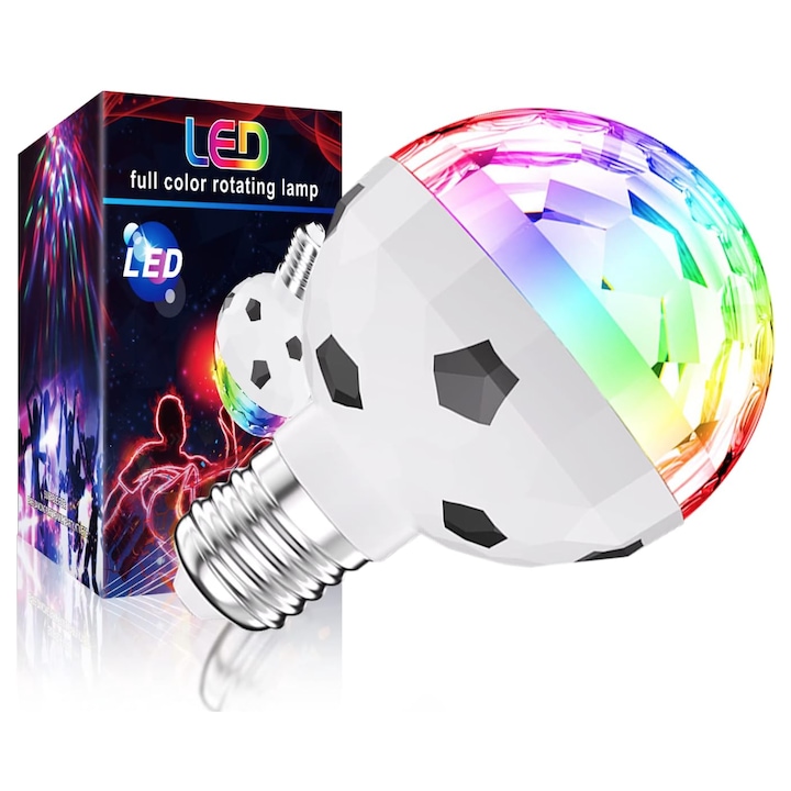 Bec LED E27 rotativ cu lumina ambientala, 6 W, lumina RGB