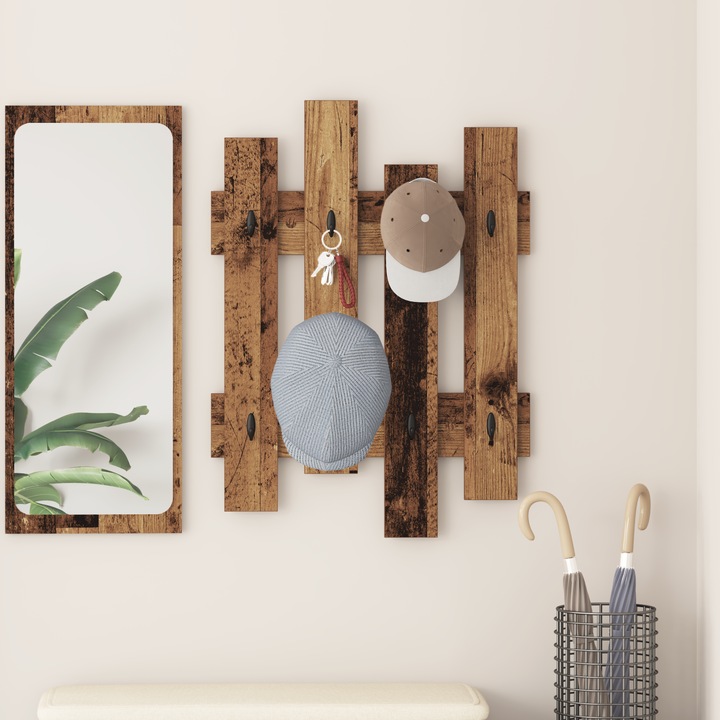 Cuiere montat pe perete, VidaXL, design minimalist, material din lemn, 5x30x80cm