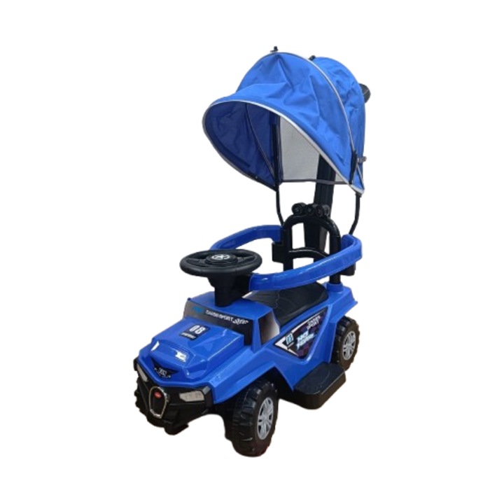 Masina cu functie de impins si protectie deasupra pentru copii, 12-36 luni, Albastru/Negru