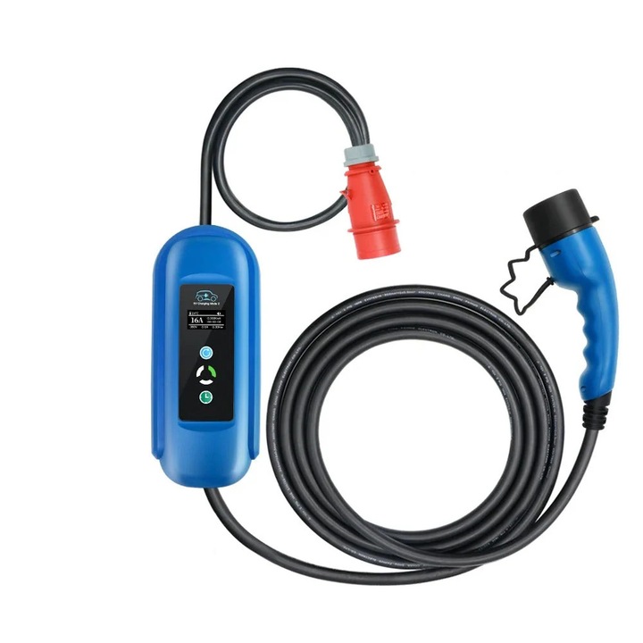 Elektromosautó-töltő, 11 kW-os 2-es típusú, állítható áramerősség, időzítő, bézs