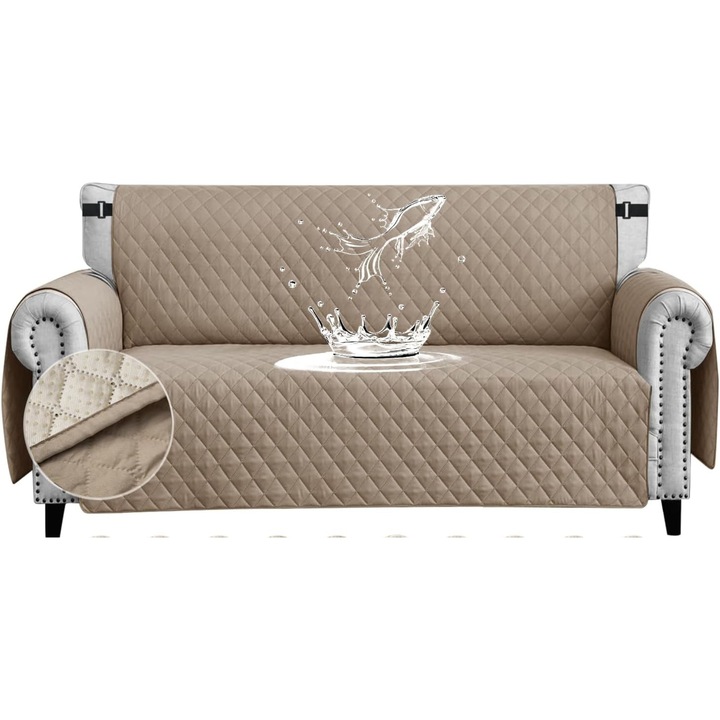 Husa de Canapea Impermeabila FIGOOO, 2 Locuri, Bej, 50x125 cm, Material Resistent, Antiderapanta