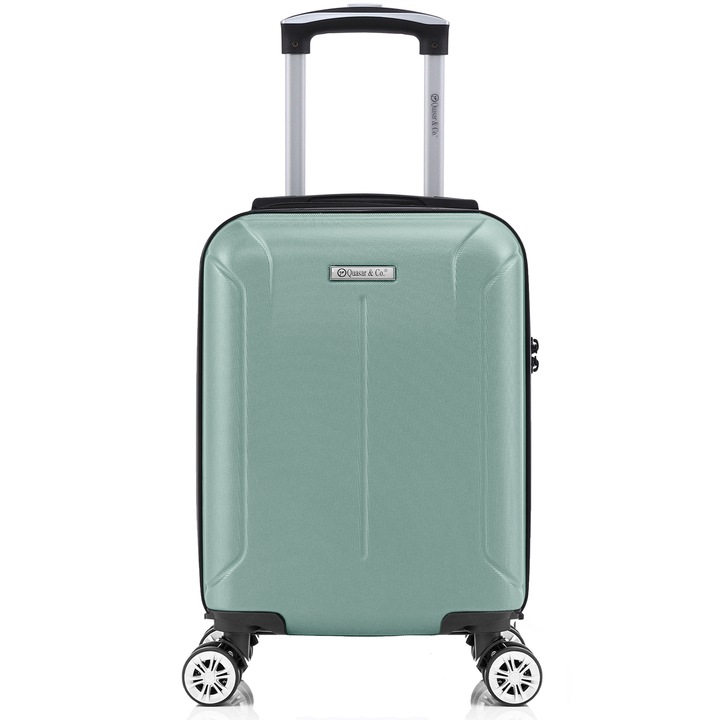 Kabinbőrönd repülőre, kézipoggyász 40x30x20cm, Smart modell Quasar & Co., ABS 2.8 mm, lopásgátló cipzár, számzár, teleszkópos fogantyú, 4 dupla kerék, kivehető 360°-os forgással, 10 kg-ig, repülős bőrönd, Világos türkiz