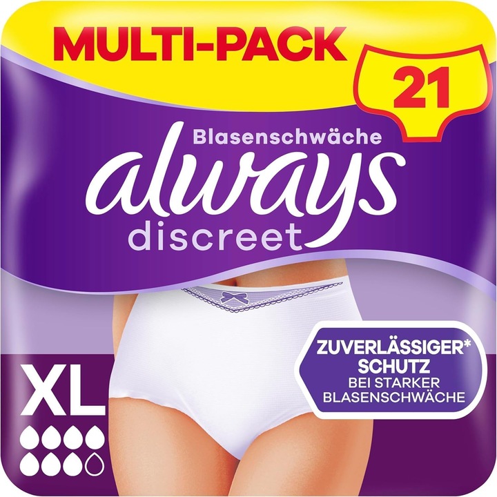Комплект бикини за инконтиненция Always Discreet, Plus, 7 броя, XL, Удобни, Многоцветни