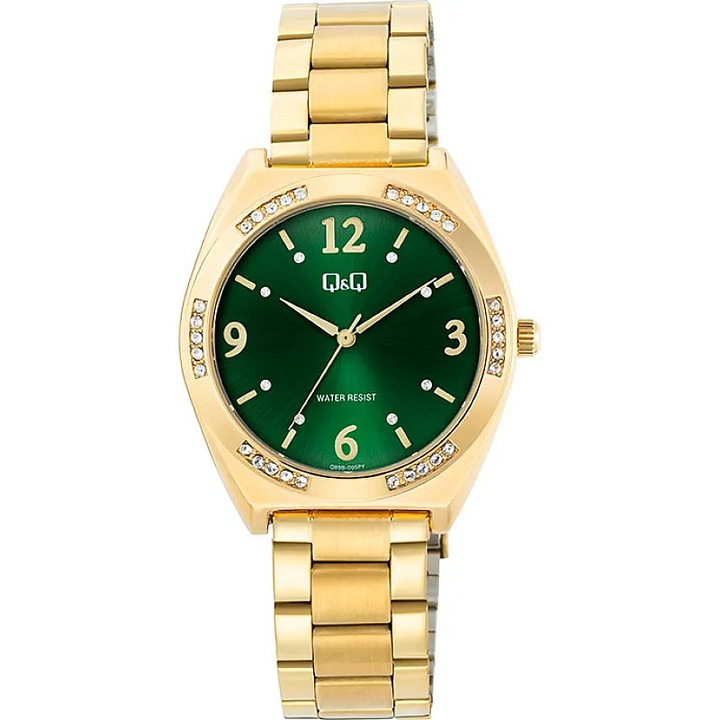 Ceas analog de dama, Q&Q, Auriu/Verde