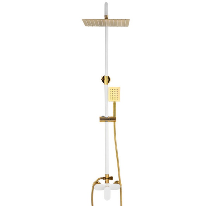 Set baterie dus S-1190WG cu para patrata, montare perete, 2 functii de curgere a apei, dus tip, Alb/Auriu