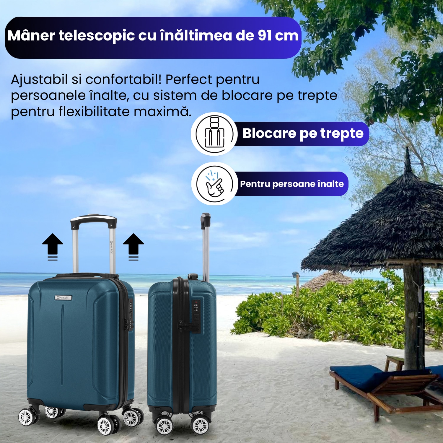 Troler cabina avion Quasar & Co.®, 40x30x20cm, bagaj de mana, troller ...