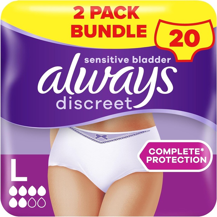 Always Discreet inkontinencia bugyi, L, fehér, 20 darabos szett