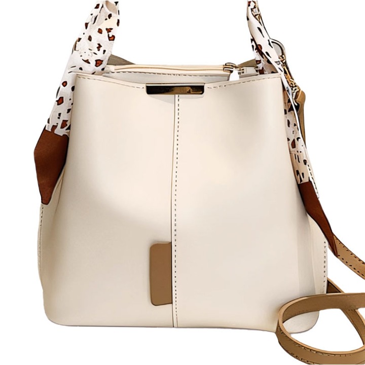 Női táska, Műbőr, Crossbody, Állítható pántok, 23x21.5x12.5cm, Bézs